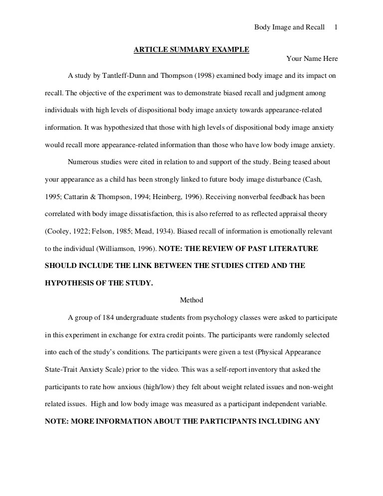 Apa article summary example