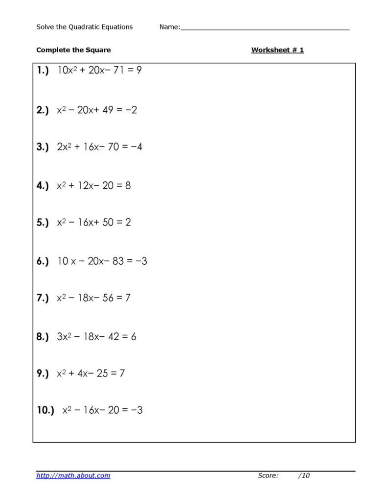 Solving Systems Of Quadratic Equations Worksheet
