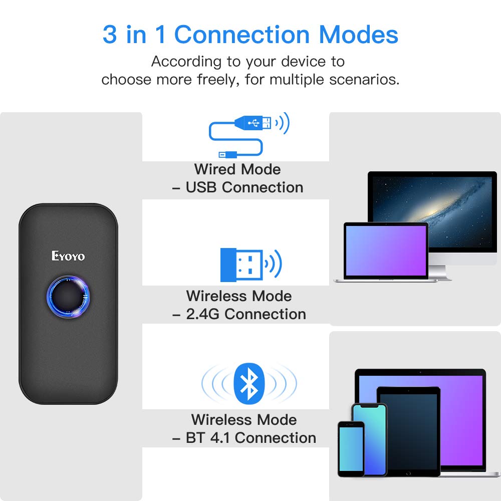 Eyoyo Mini CCD Bluetooth Barcode Scanner, 3in1 Bluetooth