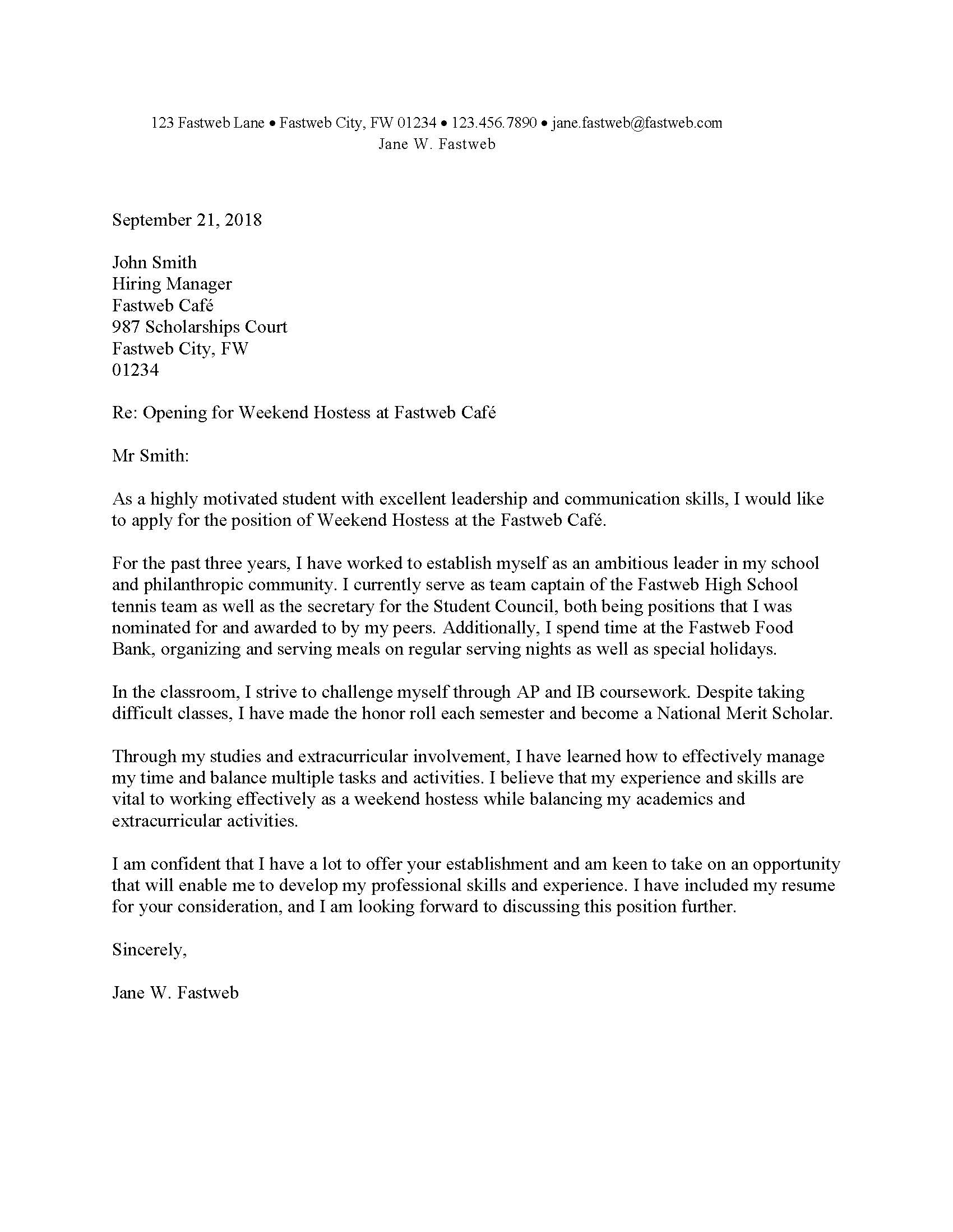 First PartTime Job Cover Letter Sample Fastweb