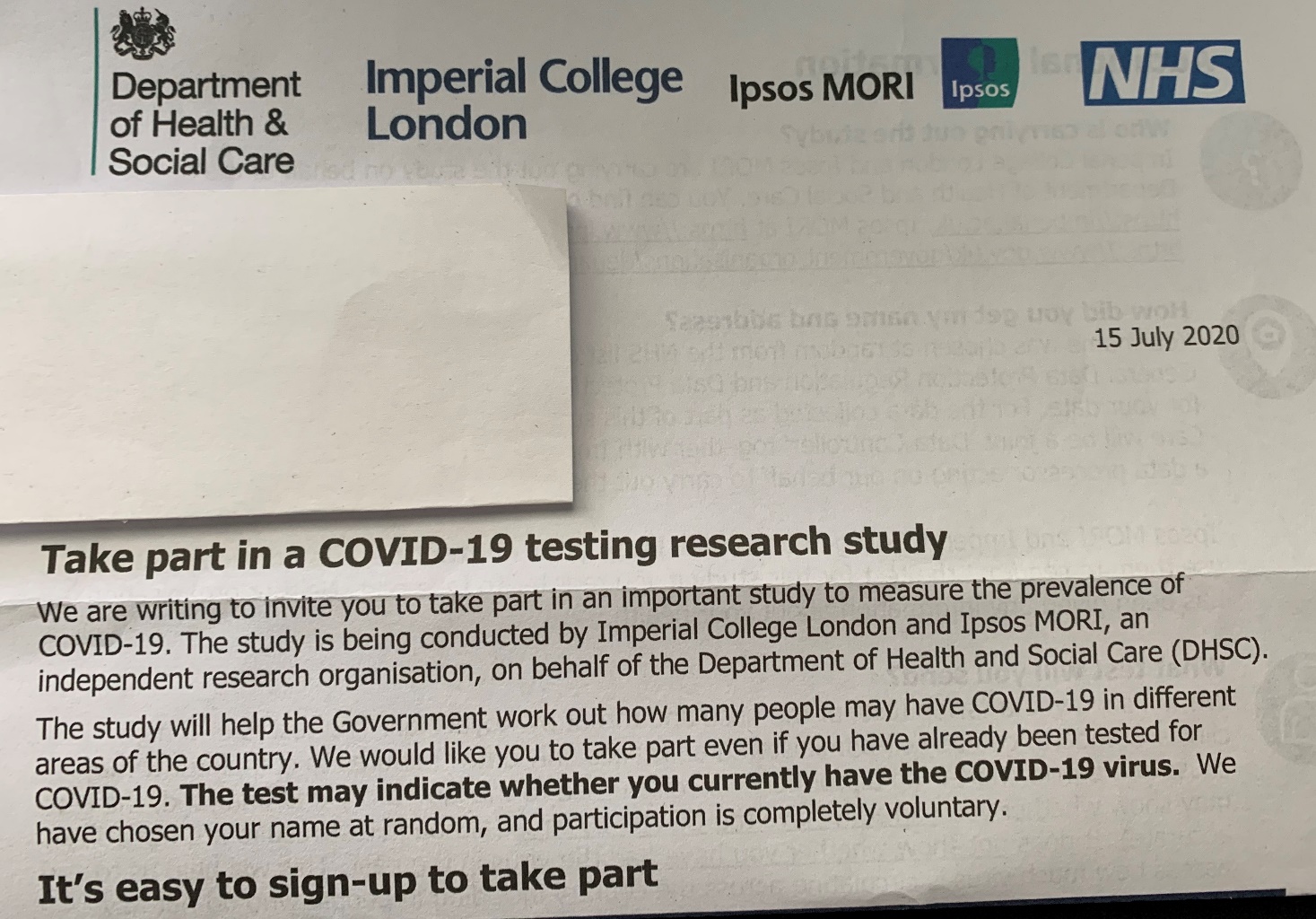 COVID19 TESTING RESEARCH STUDY The Haemophilia Society