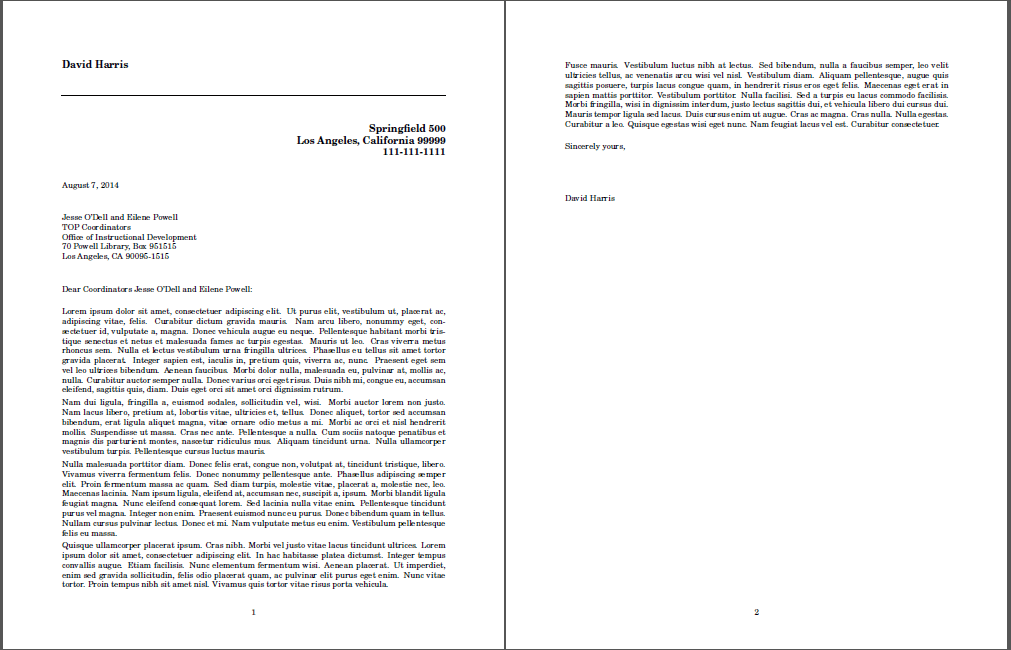 spacing Space and Position in Cover Letter Title TeX