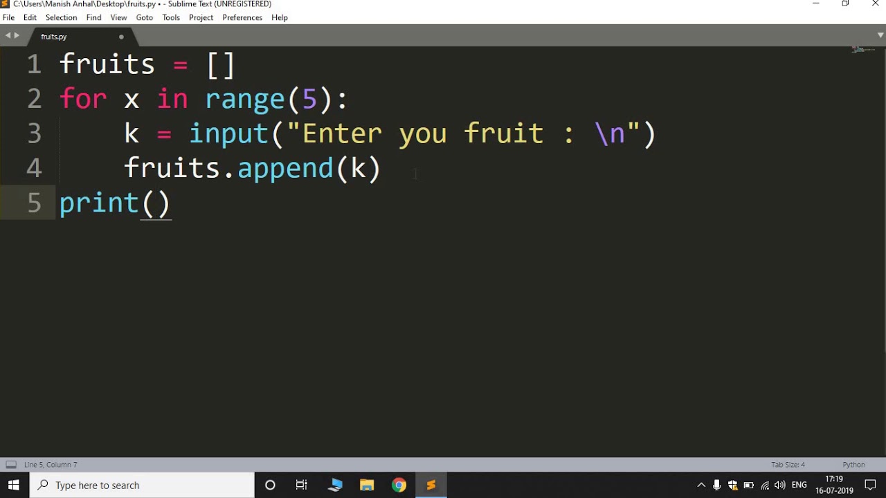 How to take user input in a list in Python YouTube