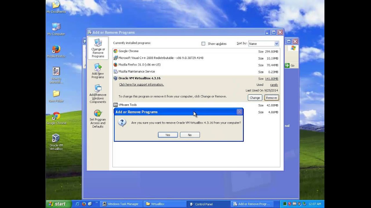 Uninstall Oracle VM VirtualBox 4.3.16 on Windows XP SP3