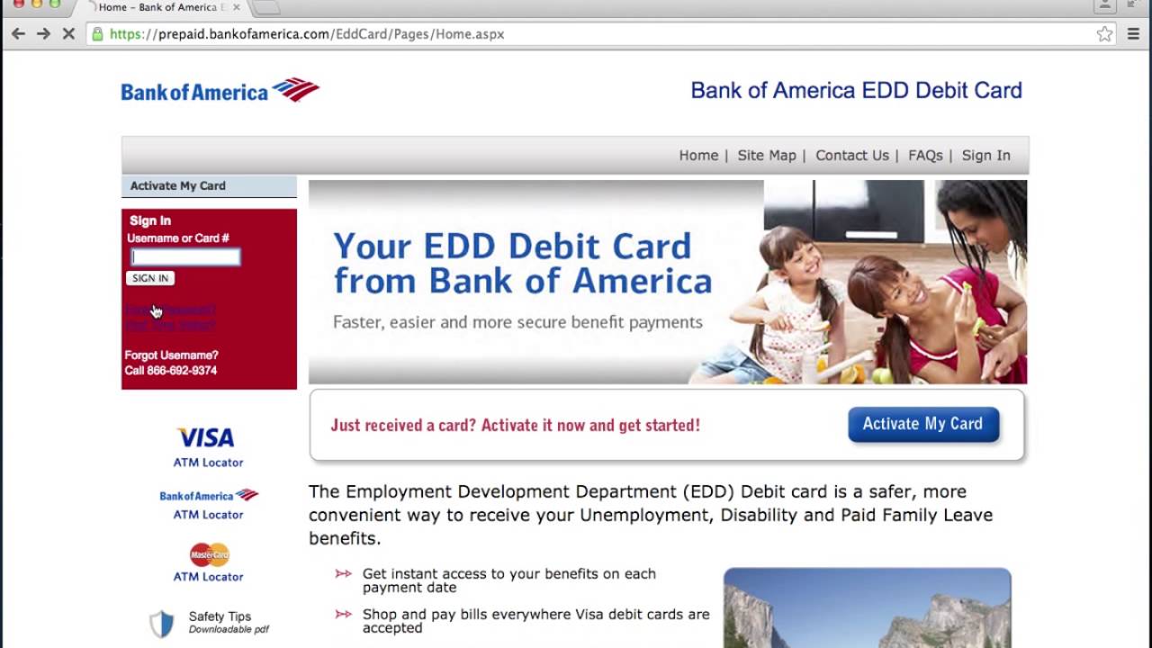 Bank of america edd debit card customer service number
