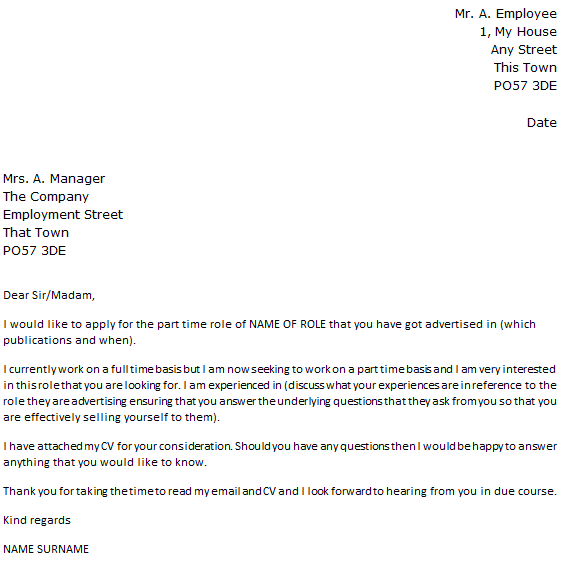 Part Time Job Cover Letter Example