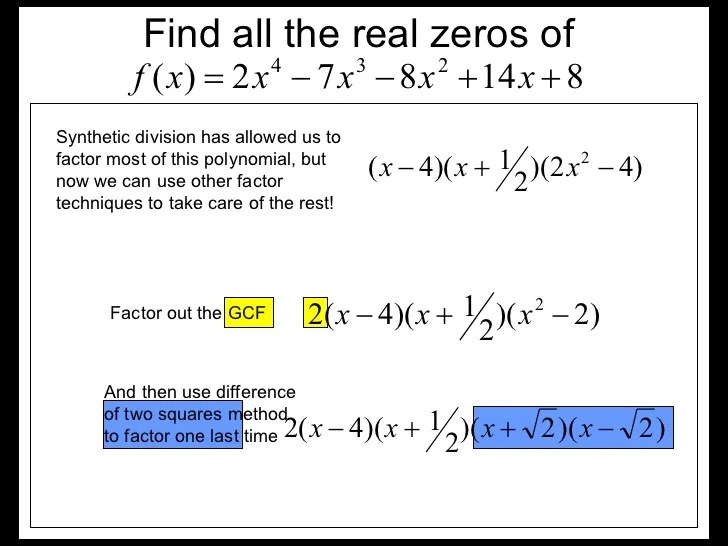 How To Find Zeros Of A Polynomial Function Using Synthetic
