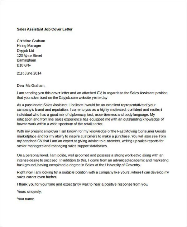 11+ PartTime Job Cover Letter Templates Free Sample