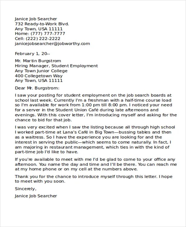 10+ PartTime Job Cover Letter Free & Premium Templates
