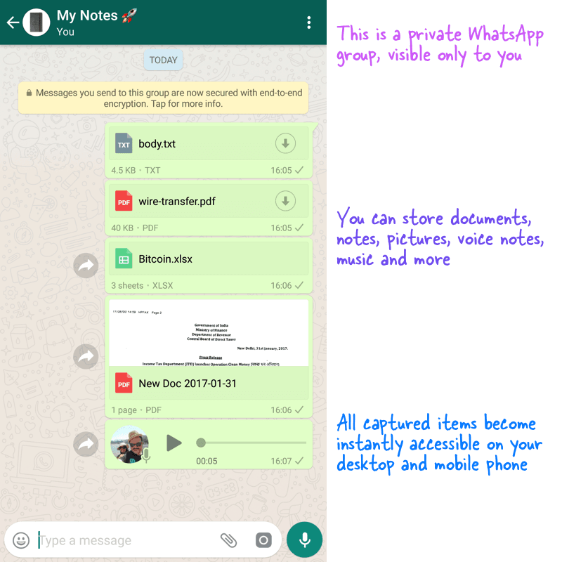 Using WhatsApp as a Private Store for your Documents and
