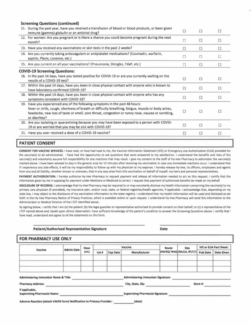Vaccine Consent and Administration Record Lakeview