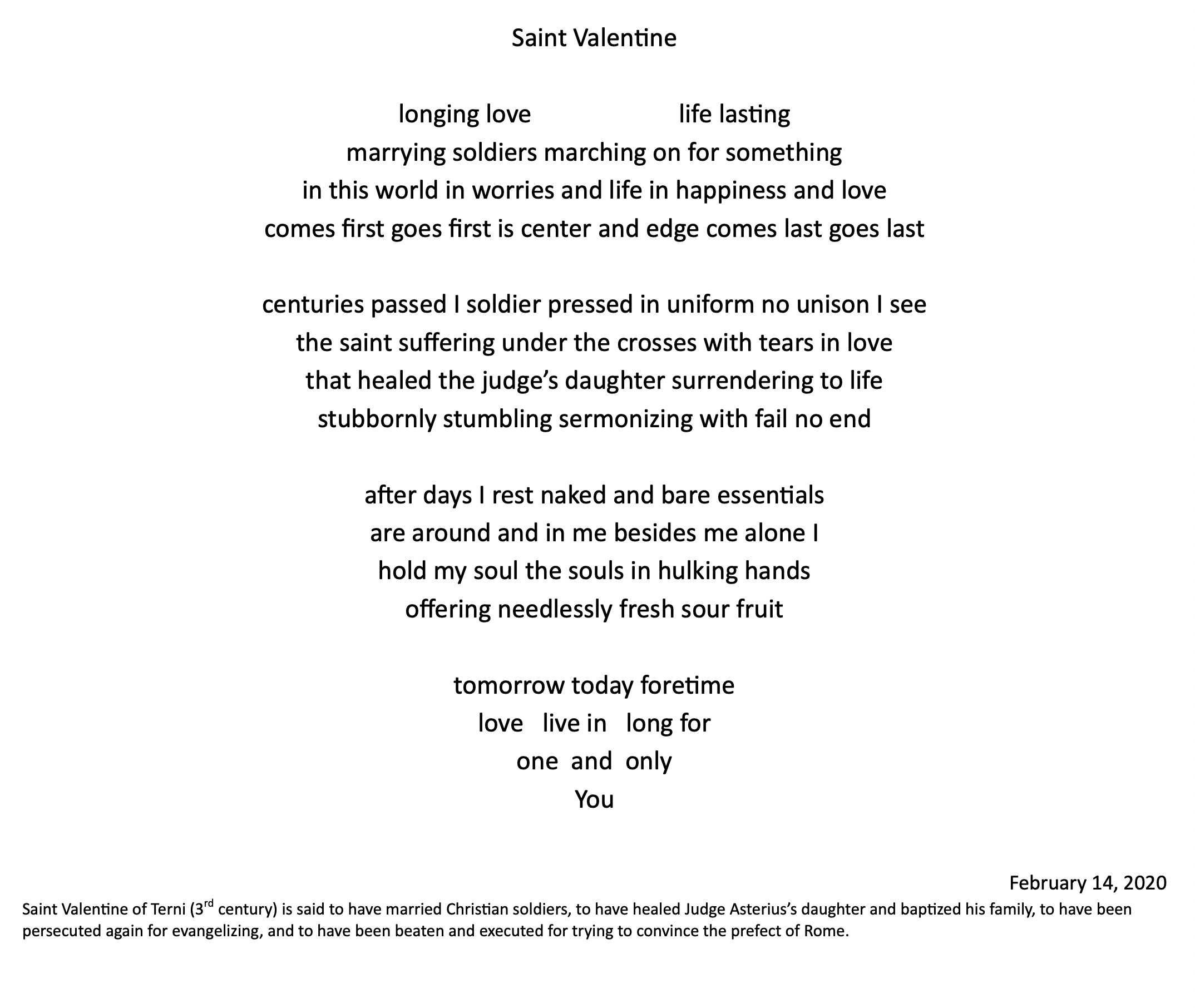Just texts Saint Valentine Mat Schulze
