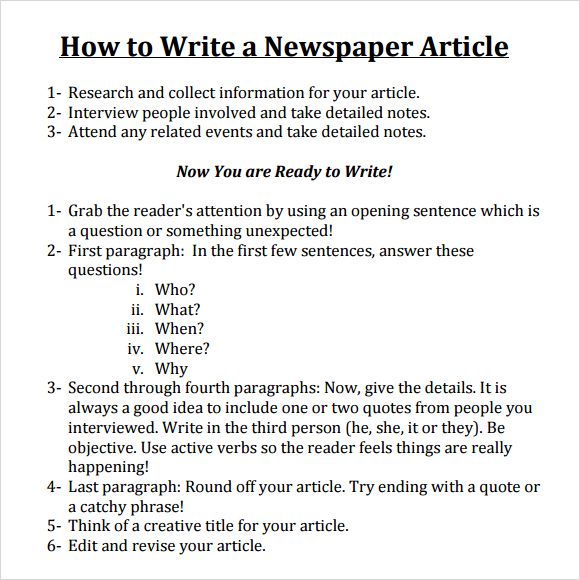 Write a Newspaper Article … Newspaper article template