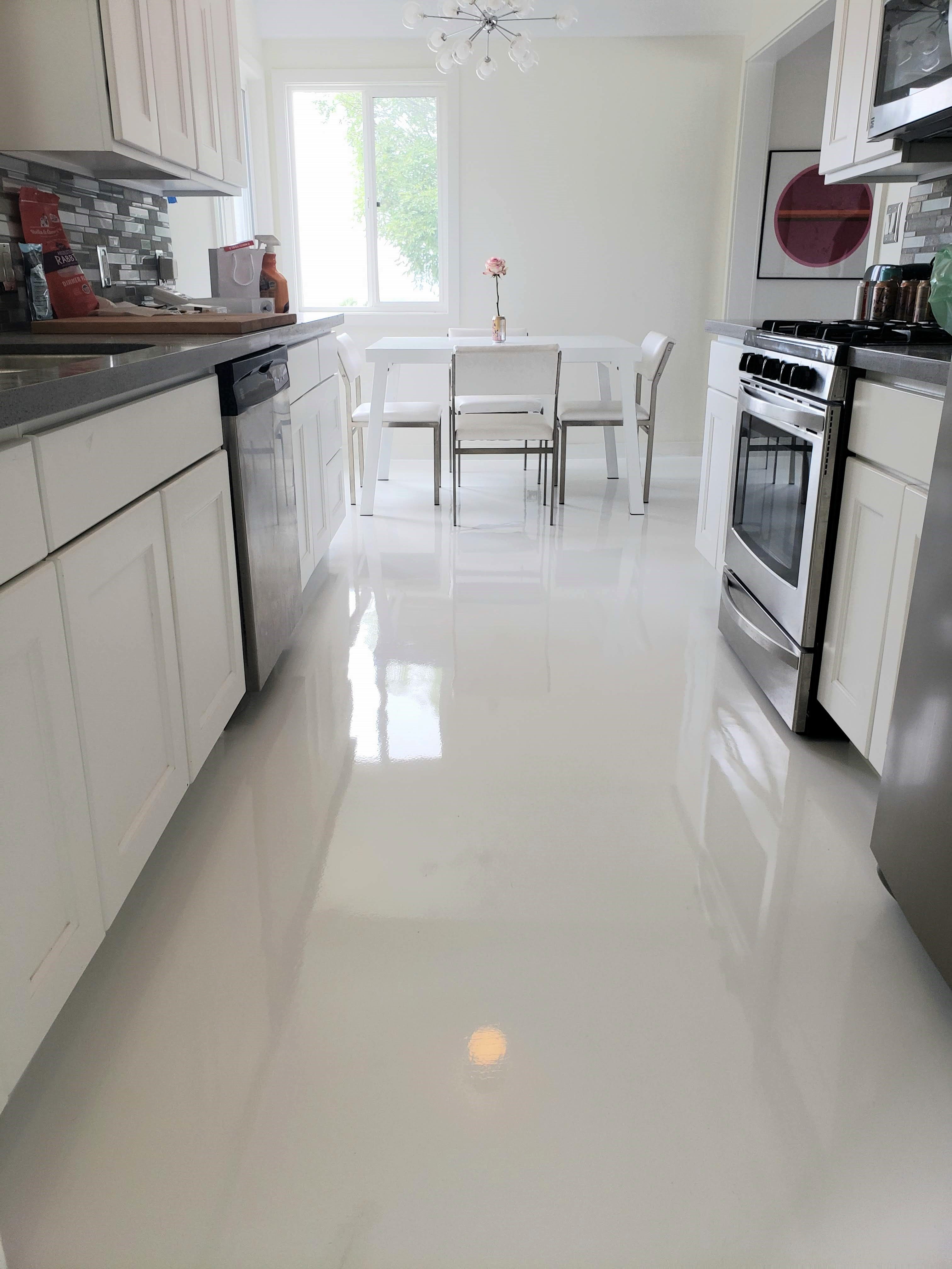 White Epoxy Kitchen Epoxy floor designs, Flooring, Epoxy