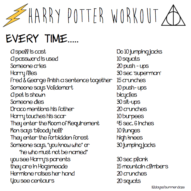 Harry Potter Marathon Workout! Such a great idea to work