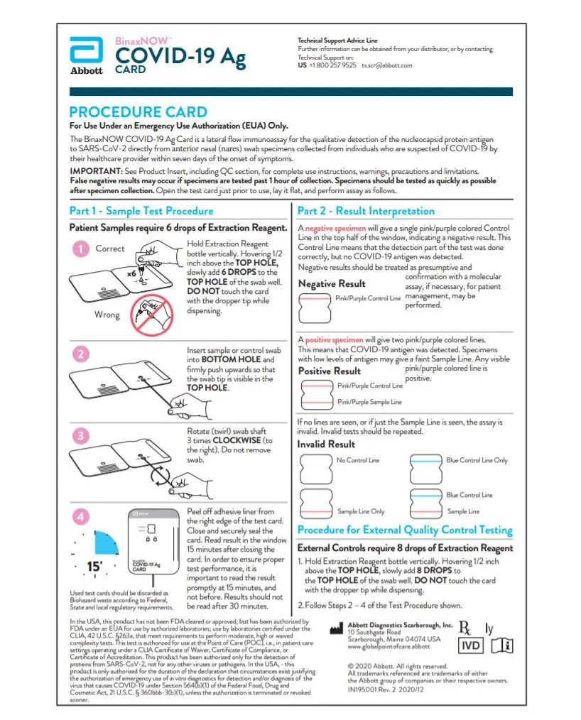 Abbott Covid 19 Test Kit Instructions Covid 19 Rapid
