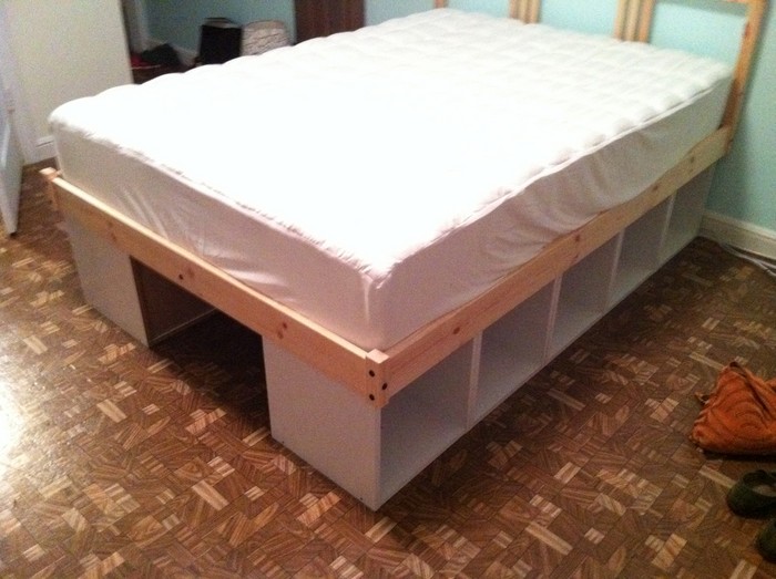 Build your own bed with storage using bookcases Your