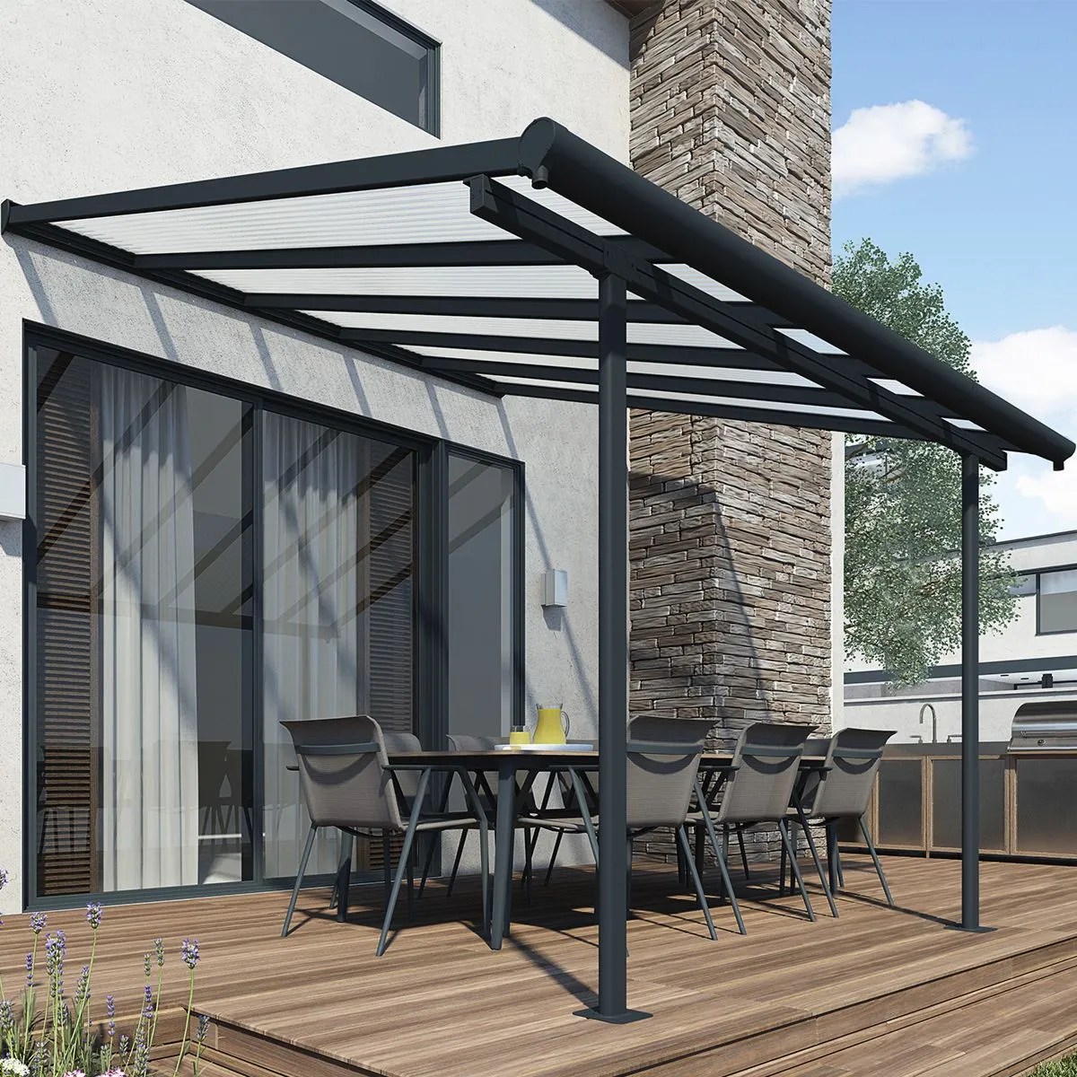 Palram Sierra Patio Cover 3m x 3.05m Grey Clear Robert